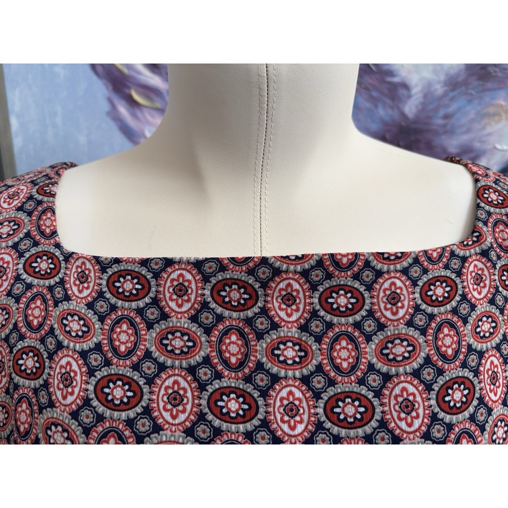 Sami + Dani Women's Large Orange Blue‎ Boho Chiffon Square Neck Sleeveless Dress - Picture 5 of 16